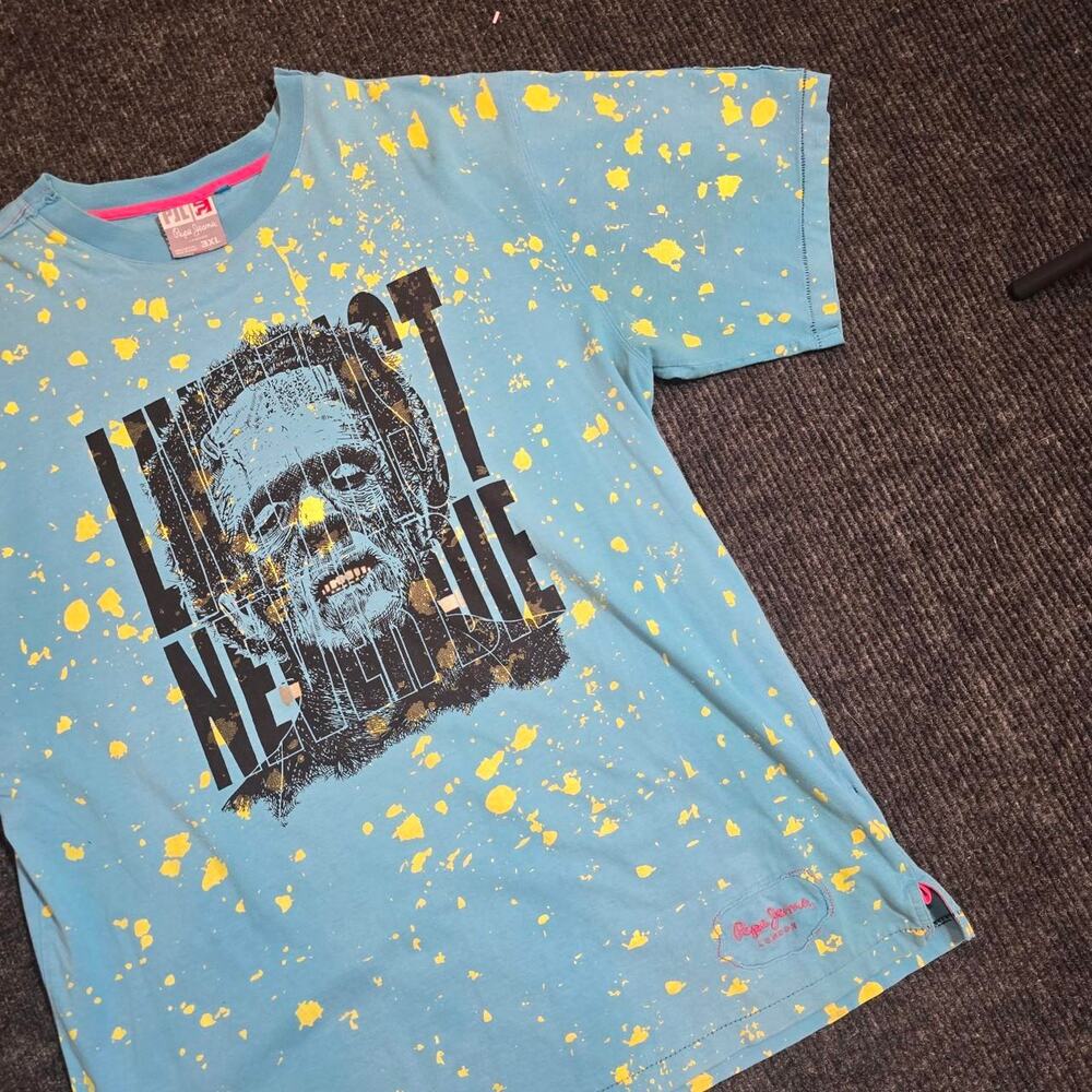 Vintage 90S pepe Jeans blue Frankenstein oversized tee - Picture 3 of 6